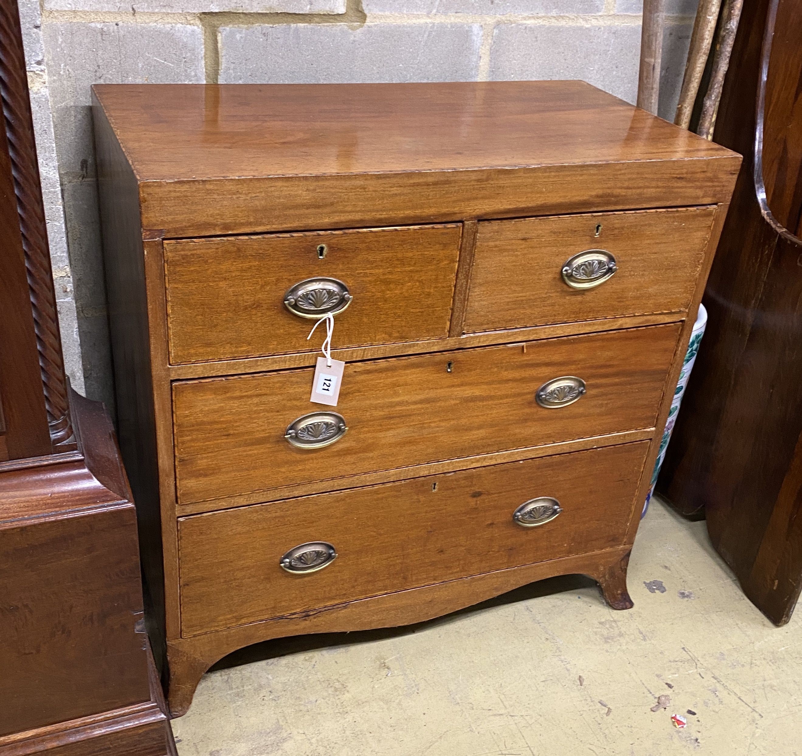 A small Regency mahogany four drawer chest, width 80cm, depth 43cm, height 82cm